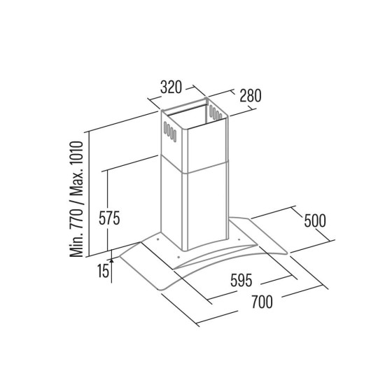 Cata GAMMA GLASS 700 GX/F LED beépíthető kürtös elszívó, 70 cm széles, inox 