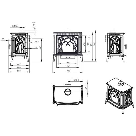 Nordflam Arica ECO öntvény kandalló 3 üveggel 11kW