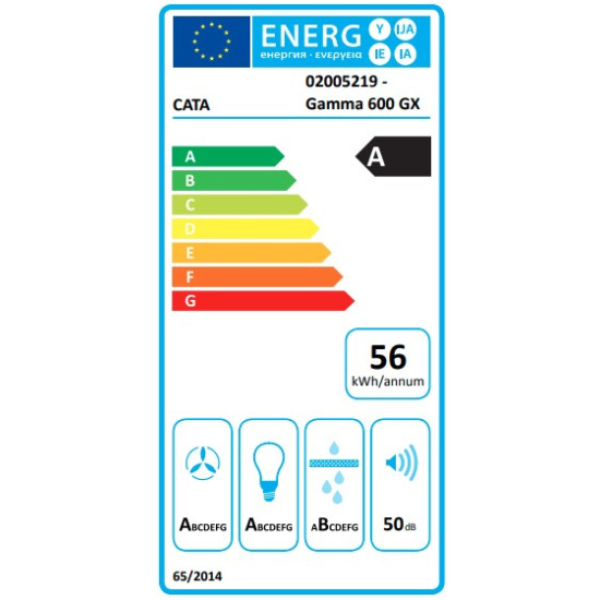 Cata GAMMA GLASS 600 GX/E LED beépíthető kürtös elszívó, inox szín, 60 cm széles 
