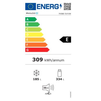 Philco PXSBS 519 EW No Frost side by side hűtőszekrény, 334/185L, 91x64.3x178.6 cm 