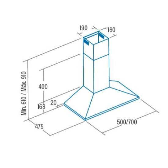 Cata V-500 X/L beépíthető kürtös elszívó, 50 cm széles , inox 