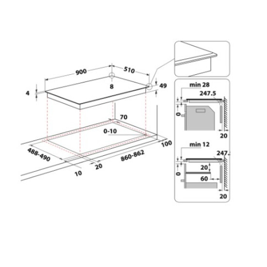 Whirlpool WT 1090 BA beépíthető indukciós kerámialap, 90x51x5.3 cm, fekete szín 