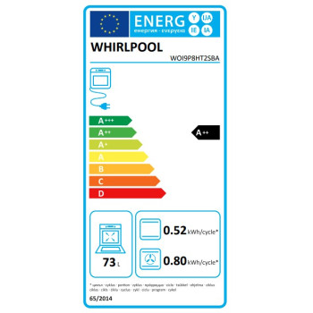 Whirlpool WOI9P8HT2SBA beépíthető sütő, 73L, 6. Érzék technológia előre beállított receptek, 59.5x56.4x59.7 cm, fekete szín 