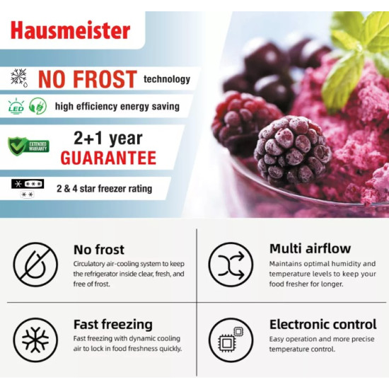 Hausmeister HM3300E No Frost side by side hűtőszekrény, 291/151L, inverter motor, 91x59x177 cm, inox 