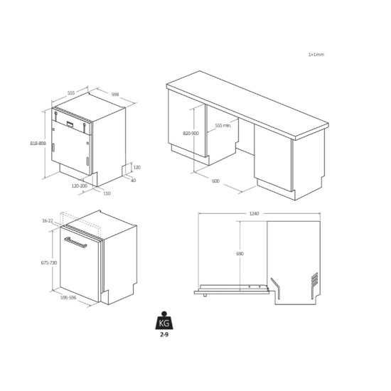 Candy CI4C4F1A teljesen beépíthető mosogatógép, 14 teríték, inverter motor, Wifi, automatikus ajtónyitás, 59.7x55.5x81.8 cm 