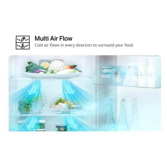 LG GBV22L0EPY No Frost alulfagyasztós kombinált hűtőszekrény, Smart Inverter Kompresszor, 277/110L, prime ezüst, 59.5x68.2x203 cm