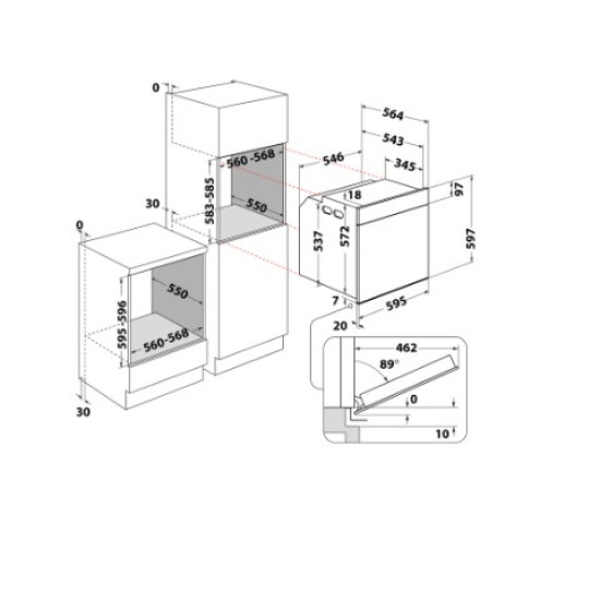 Whirlpool WOI4S8PPM1SX beépíthető sütő, 73L, pirolitikus és hidrolitikus tisztítás, 6. Érzék technológia előre beállított receptek, 59.5x56.4x59.7 cm, inox szín 