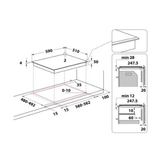 Whirlpool WL S5360 BF/W beépíthető indukciós kerámialap, 59x51x5.4 cm, fehér szín 