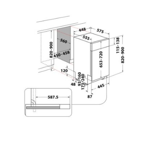Whirlpool WH6PB10BS7A0 beépíthető kezelőpaneles mosogatógép, 10 teríték, 3 kosár, automatikus ajtónyitás, 44.8x55.5x82 cm