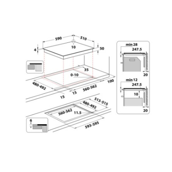 Whirlpool WTX6014DCF beépíthető indukciós kerámialap, 59x51x5.4 cm, fekete szín