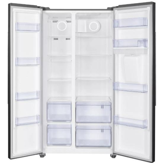 Haumeister HM 3514E No Frost side by side hűtőszekrény, 344/185L, 90x66.6x177cm, inox 