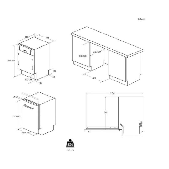 Candy CDIH 2D949 teljesen beépíthető mosogatógép, 9 teríték, 44.8x55.9x81.6 cm