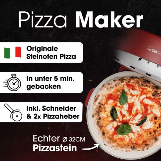 Clatronic PM 3787 pizzasütő, 1200W, piros szín 