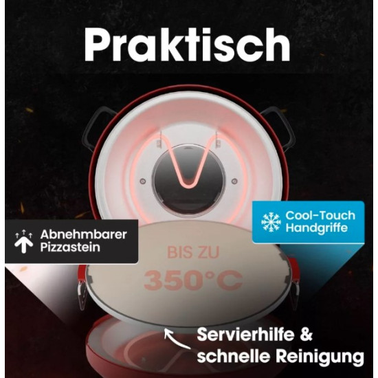 Clatronic PM 3787 pizzasütő, 1200W, piros szín 