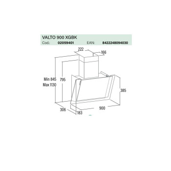 Cata VALTO 900 XGBK 90cm extra csendes fekete döntött konyhai elszívó 900/575m3 5+1 fokozat