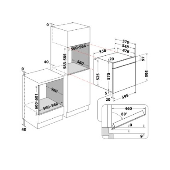 Whirlpool OMSR58CU1SX beépíthető sütő, 71L, Cook 3 funkció, 59.5x55.1x59.5 cm, inox szín 