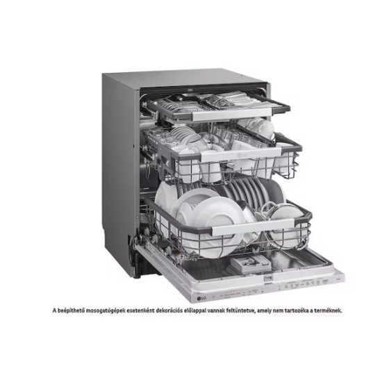 LG DB476TXS teljesen beépíthető mosogatógép, 14 teríték, inverter motor, Wifi, automatikus ajtónyitás, 3 kosár, 59.8x55.4x81.5 cm, inox
