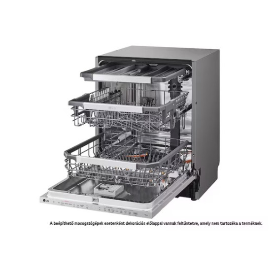 LG DB476TXS teljesen beépíthető mosogatógép, 14 teríték, inverter motor, Wifi, automatikus ajtónyitás, 3 kosár, 59.8x55.4x81.5 cm, inox