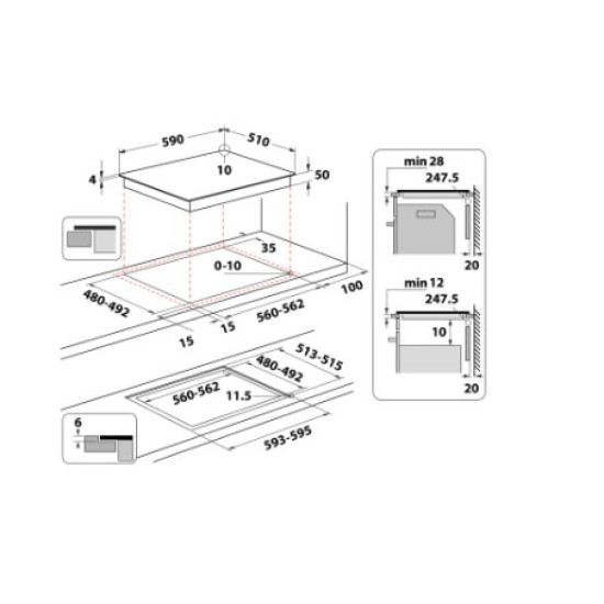 Whirlpool WTX6019DCF beépíthető indukciós kerámialap, 59x51x5.4 cm, fekete szín 