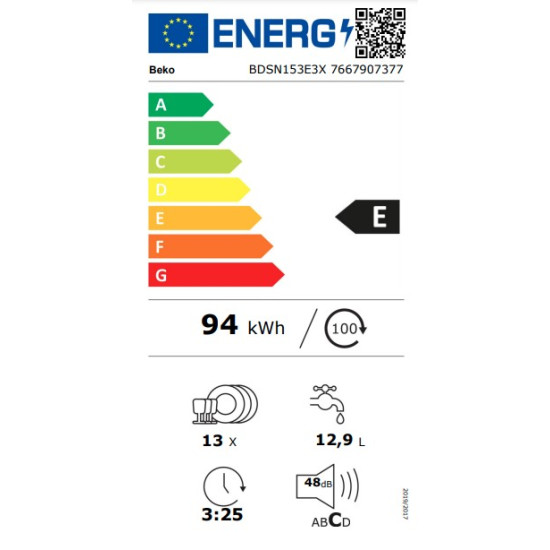 Beko BDSN153E3X beépíthető kezelőpaneles mosogatógép, 13 teríték, 59.8x57x81.8 cm, ujjlenyomatmentes inox szín 