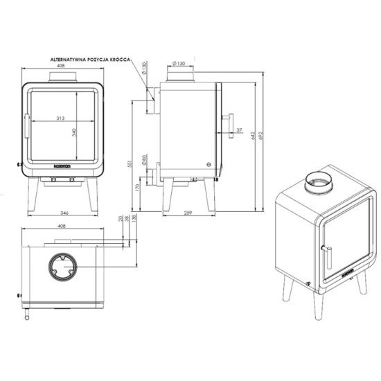 Nordflam Flam kandalló fa lábakkal 5kW