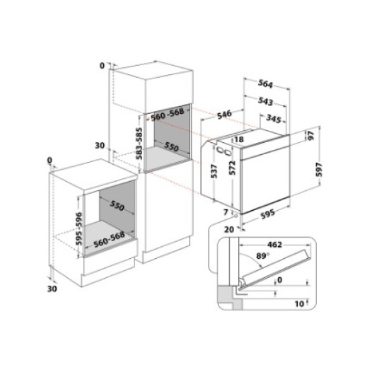 Whirlpool WOI4S8PM2SBA beépíthető sütő, 73L, pirolitikus és hidrolitikus tisztítás, 6. Érzék technológia előre beállított receptek, 59.5x56.4x59.7 cm, fekete szín
