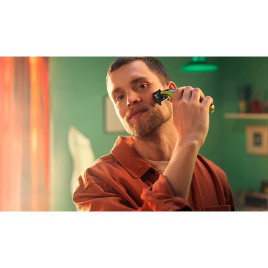 Philips QP2734/23 OneBlade 360 rezgőkéses borotva, száraz és nedves használat, limezöld/grafitszürke szín 
