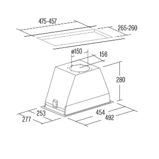 Cata GL-45 X/C LED inox felső szekrénybe,kürtőbe építhető konyhai elszívó, 49.2x27.7x28 cm 