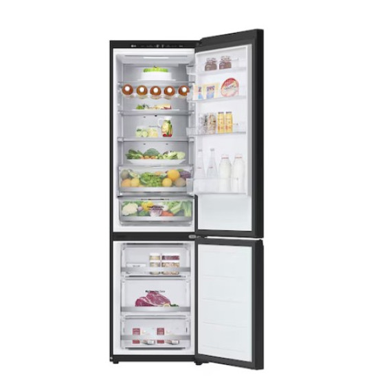 LG GBB72BM9DQ Total No Frost alulfagyasztós kombinált hűtőszekrény, 277/110L, Smart Inverter Kompresszor, 59.5x67.5x203 cm, fekete üveg szín 