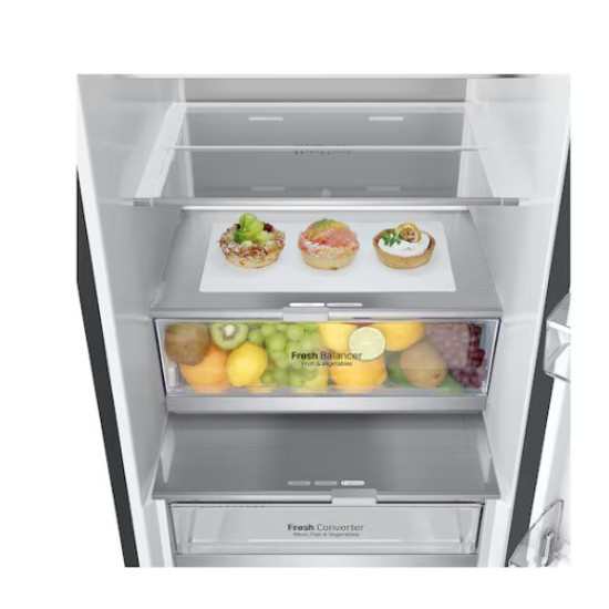LG GBB72BM9DQ Total No Frost alulfagyasztós kombinált hűtőszekrény, 277/110L, Smart Inverter Kompresszor, 59.5x67.5x203 cm, fekete üveg szín 
