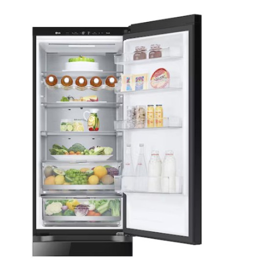 LG GBB72BM9DQ Total No Frost alulfagyasztós kombinált hűtőszekrény, 277/110L, Smart Inverter Kompresszor, 59.5x67.5x203 cm, fekete üveg szín 