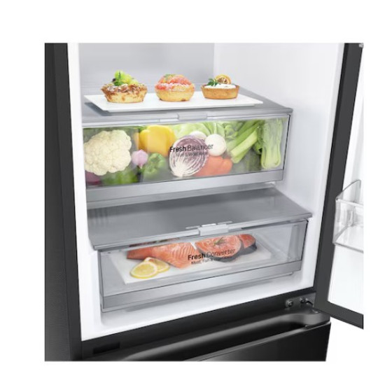 LG GBB72BM9DQ Total No Frost alulfagyasztós kombinált hűtőszekrény, 277/110L, Smart Inverter Kompresszor, 59.5x67.5x203 cm, fekete üveg szín 