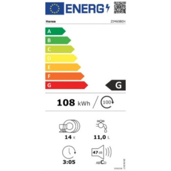 Hansa ZIM608EH teljesen beépíthető mosogatógép, 14 teríték, inverter motor, 3 kosár, 59.8x55x81.5 cm, ZIM 608 EH