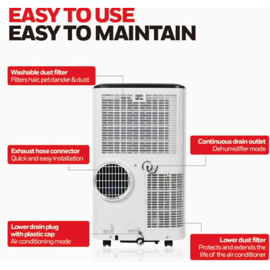 Honeywell HF09CESWK mobil klíma, 2.6kW, hűtés,párátlanítás, ventillálás, fehér szín 