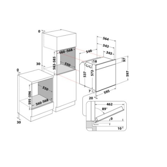 Whirlpool WOI4S8PM2SXA beépíhető sütő, 73L, pirolitikus és hidrolitikus tisztítás, 6. Érzék technológia előre beállított receptek, 59.5x56.4x59.7 cm, inox szín 