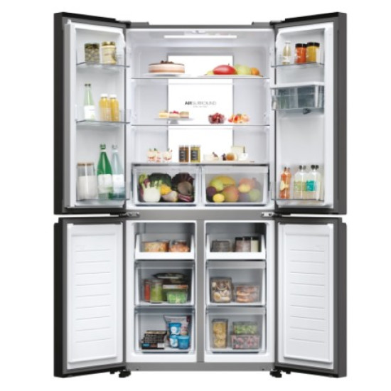 Haier HCR7818DWPT No Frost side by side hűtőszekrény francia ajtós kialakítással, 307/156L, 83.3x65x181.5 cm, fekete szín 