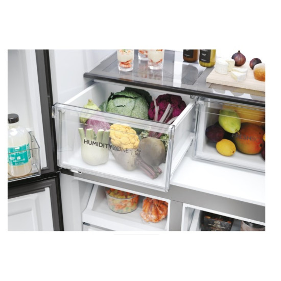 Haier HCR7818DWPT No Frost side by side hűtőszekrény francia ajtós kialakítással, 307/156L, 83.3x65x181.5 cm, fekete szín 