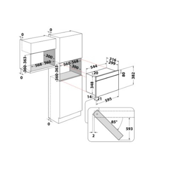Whirlpool MBNA910X beépíthető mikrohullámú sütő, 750W, 22L, 59.5x32x38.2 cm, inox szín 