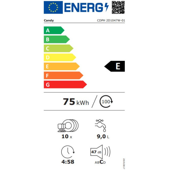 Candy CDPH 2D1047W-01 mosogatógép, 10 teríték, 44.8x60.5x84.6 cm