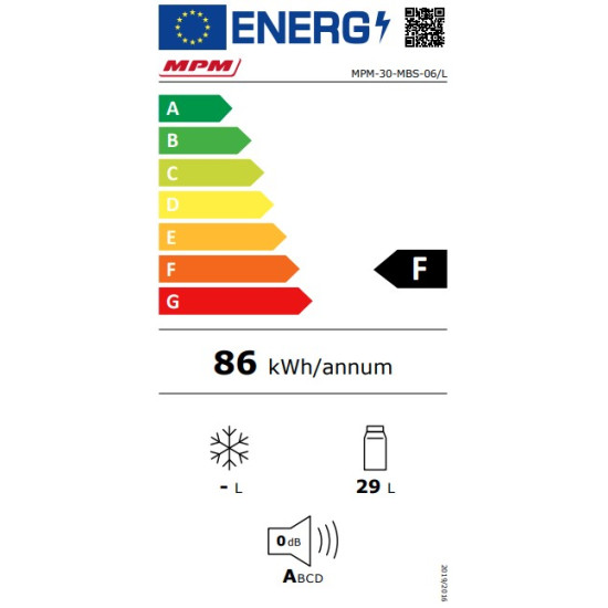 MPM MPM-30-MBS-06L termoelektromos mini hűtő beépítési lehetőséggel,40x43x53 cm, fekete szín 