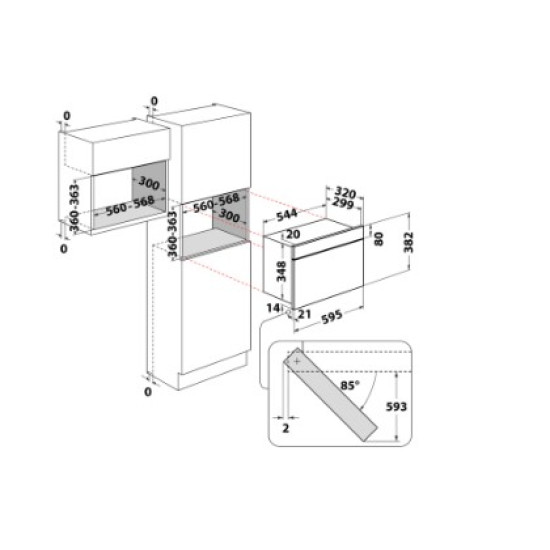 Whirlpool W9 MN840 IXL beépíthető mikrohullámú sütő, 750W, 22L, 59.5x32x38.2 cm, inox szín