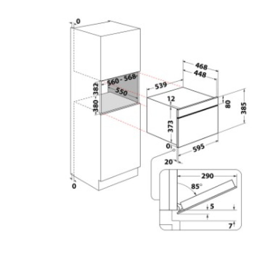 Whirlpool WMD7O4TX beépíthető mikrohullámú sütő, 31L, 800W, Crisp funkció, 59.5x46.8x38.5 cm, inox szín 