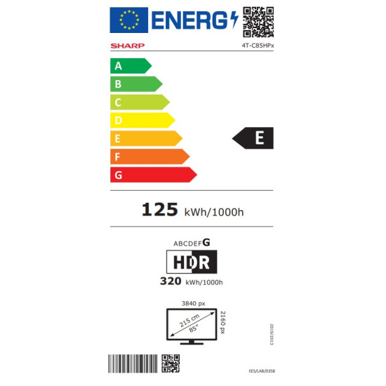 Sharp 85HP5265E 4K UHD QLED TV, 85", 215.9 cm 