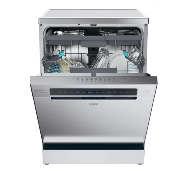 Candy CF 6B4S1PX mosogatógép, 16 teríték, inverter motor, 3 kosár, Wifi, automatikus ajtónyitás, 59.7x59.8x85 cm, inox szín 