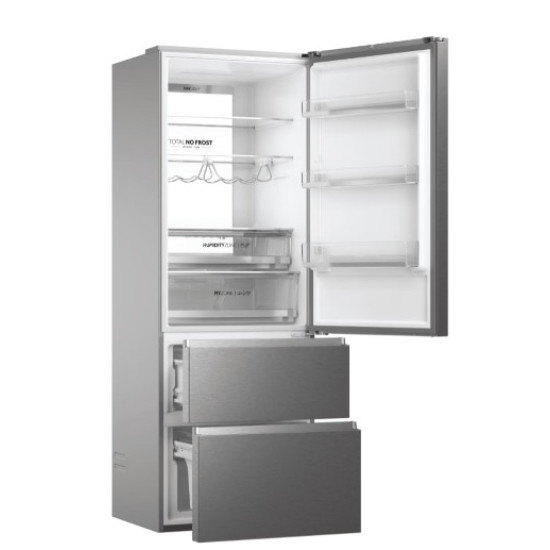 Haier HTW7720ENMP No Frost alulfagyasztós kombinált hűtőszekrény, 343/140L, Wifi, 70x67.5x200.6 cm, szürke szín 