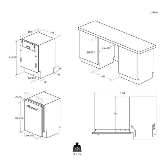 Candy CI1C7SB1FA1 teljesen beépíthető mosogatógép, 11 teríték, inverter motor, 3 kosár, Wifi, automatikus ajtónyitás, 44.8x55.9x81.6 cm