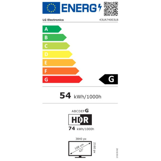 LG 43UA74003LB 4K UHD AI Smart LED TV, 43", 109.22 cm