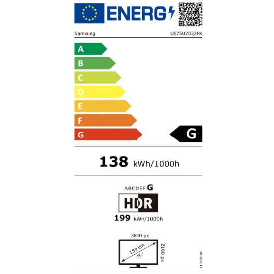 Samsung UE75U7022FKXXH 4K Crystal UHD Smart LED TV, 75", 190.5 cm 