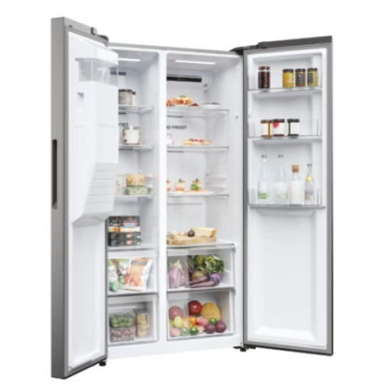 Haier HSR3918EIMP No Frost side by side hűtőszekrény, 337/178L, Dual Inverter Kompresszor, 90.8x65.9x177.5 cm, platina inox szín 