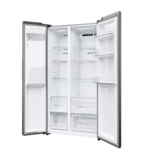 Haier HSR3918EIMP No Frost side by side hűtőszekrény, 337/178L, Dual Inverter Kompresszor, 90.8x65.9x177.5 cm, platina inox szín 